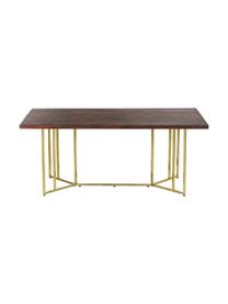 Table bois massif style art déco Luca, Plateau : bois de manguier, foncé laqué Structure : couleur dorée