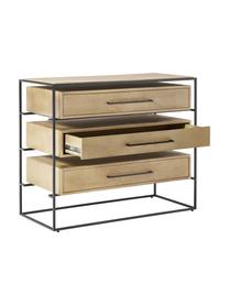 Schubladenkommode Lyle, Tischplatte: Massives Mangoholz, Helles Mangoholz, Schwarz, B 100 x H 82 cm