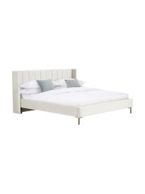 Samt-Polsterbett Dusk, Bezug: Polyestersamt Der hochwer, Korpus: Massives Kiefernholz, FSC, Samt Beige, B 160 x L 200 cm
