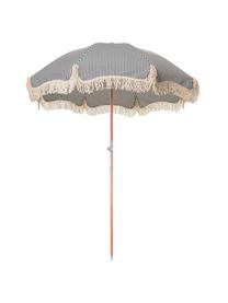 Gestreepte parasol Retro met franjes in blauw-wit, knikbaar, Frame: gelamineerd hout, Franjes: katoen, Donkerblauw, gebroken wit, Ø 180 x H 230 cm