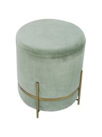 Samt-Hocker Haven, Bezug: Baumwollsamt, Fuß: Metall, pulverbeschichtet, Samt Salbeigrün, Goldfarben, ∅ 38 x H 45 cm