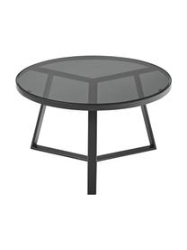 Mesa de centro redonda Fortunata, tablero de vidrio, Tablero: vidrio endurecido, Estructura: metal cepillado, Transparente, negro, Ø 70 cm
