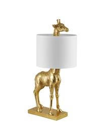 Große Design Tischlampe Epigaea mit Leinenschirm, Lampenfuß: Polyresin, Lampenschirm: Leinen, Goldfarben, Weiß, 35 x 70 cm