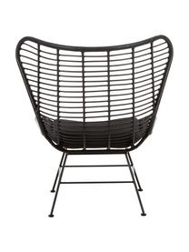 Polyrotan fauteuil Costa in zwart, Zitvlak: polyethyleen-vlechtwerk, Frame: gepoedercoat metaal, Hout, zwart gelakt, geweven stof zwart, B 90 x D 89 cm