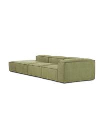 Chaise longue XL componibile in velluto a coste Lennon, Rivestimento: velluto a coste (92% poli, Struttura: legno di pino massiccio, , Piedini: plastica I piedini si tro, Velluto a coste verde, Larg. 357 x Prof. 119 cm, schienale a sinistra