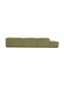 Chaise longue XL componibile in velluto a coste Lennon, Rivestimento: velluto a coste (92% poli, Struttura: legno di pino massiccio, , Piedini: plastica I piedini si tro, Velluto a coste verde, Larg. 357 x Prof. 119 cm, schienale a sinistra