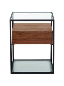 Nachtkastje Helix met lade, Frame: gepoedercoat metaal, Zwart, acaciahout, B 43 x H 54 cm