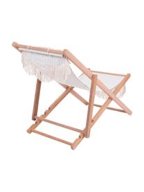 Inklapbare ligstoel Sling met franjes, Franjes: katoen, Frame: hout, Licht hout, saliegroen, wit, B 59 x H 79 cm