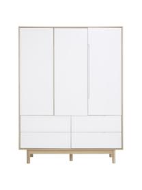 Szafa Cassy, 3-drzwiowa, Nogi: lite drewno dębowe, Jasne drewno naturalne, biały, S 148 x W 195 cm
