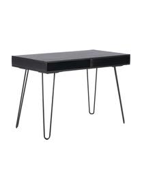 Schreibtisch Tova aus Massivholz und Metall, Korpus: Mangoholz, massiv, lackie, Beine: Metall, pulverbeschichtet, Mangoholz, schwarz lackiert, B 110 x T 60 cm
