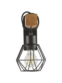 Wandlamp Townshend, Lampenkap: gecoat metaal, Frame: hout, Zwart, helder hout, D 24 x H 25 cm