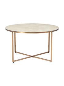 Ronde salontafel Antigua met glazen tafelblad in marmerlook van Motsi Mabuse, Tafelblad: glas, mat bedrukt, Frame: vermessingd metaal, Marmerlook beige, messingkleurig, Ø 80 cm