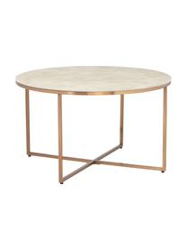 Kulatý konferenční stolek se skleněnou deskou v mramorovém vzhledu Antigua od Motsi Mabuse, Béžová v mramorovém vzhledu, mosazná, Ø 80 cm