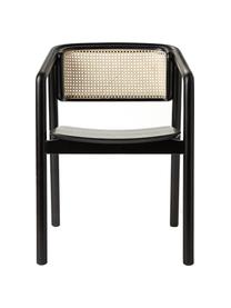 Chaise à accoudoirs avec cannage Gali, Noir, beige, larg. 56 x prof. 55 cm