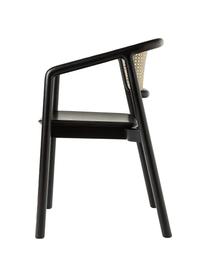 Židle s područkami a vídeňskou pleteninou Gali, Jasanové dřevo, černě lakované, ratan, Š 56 cm, H 55 cm