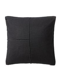Housse de coussin 45x45 broderie décorative Terre, 80 % coton, 20 % lin, Noir, larg. 45 x long. 45 cm