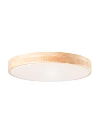 Dimbare LED plafondlamp Slimline van hout met afstandsbediening, Lampenkap: hout, Diffuser: kunststof, Bruin, wit, Ø 49  x H 9 cm