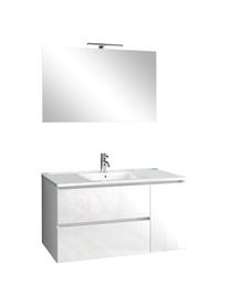 Waschtisch-Set Flam, 4-tlg., Spiegelfläche: Spiegelglas, Rückseite: ABS-Kunststoff, Weiß, Set mit verschiedenen Größen