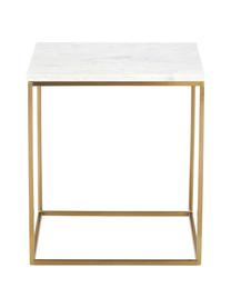 Stolik pomocniczy z marmuru Alys, Blat: marmur, Stelaż: metal malowany proszkowo, Biały, marmurowy, odcienie złotego, S 45 x W 50 cm