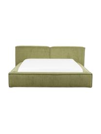 Cama tapizada en pana Lennon, Tapizado: pana (98% poliéster, 2% p, Estructura: madera de pino maciza con, Patas: madera con certificado FS, Pana verde, An 140 x L 200 cm