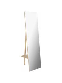 Rahmenloser Standspiegel Keisy mit hellem Holzgestell und Ablagefläche, Gestell: Mitteldichte Holzfaserpla, Spiegelfläche: Spiegelglas, Hellbraun, B 45 x H 160 cm