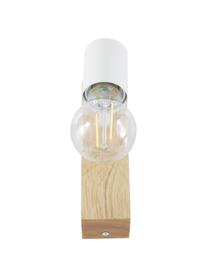 Verstelbare wandlamp Townshend van hout, Fitting: gecoat metaal, Wit, helder hout, D 12 x H 17 cm