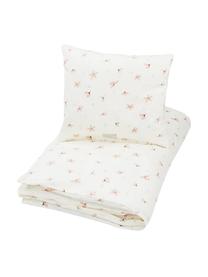 Ropa de cama de algodón ecológico satinado Windflower, 100% algodón ecológico satinado con certificado GOTS, Blanco crema y rosa estampado, Cuna (100 x 135 cm), 2 pzas.