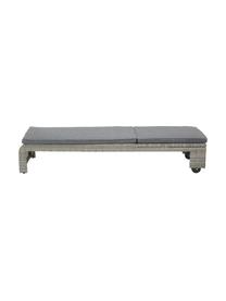 Lettino prendisole in polyrattan intrecciato con ruote London, Struttura: rete in polietilene, Sottostruttura: alluminio, Grigio, Lung. 197 x Larg. 60 cm