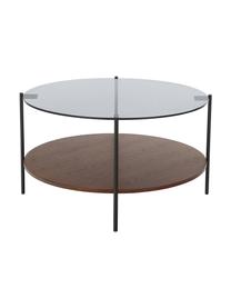 Couchtisch Valentina mit Glasplatte, Tischplatte: Glas, Ablagefläche: Mitteldichte Holzfaserpla, Gestell: Metall, pulverbeschichtet, Eschenholz, Schwarz, Ø 84 cm