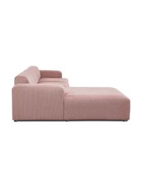 Sofa narożna ze sztruksu Melva (4-osobowa), Tapicerka: sztruks (92% poliester, 8, Stelaż: lite drewno sosnowe z cer, Nogi: tworzywo sztuczne, Bladoróżowy sztruks, S 319 x G 196 cm, lewostronna