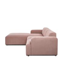 Sofa narożna ze sztruksu Melva (4-osobowa), Tapicerka: sztruks (92% poliester, 8, Stelaż: lite drewno sosnowe z cer, Nogi: tworzywo sztuczne, Bladoróżowy sztruks, S 319 x G 196 cm, lewostronna