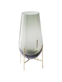 Mundgeblasene Design-Vase Échasse, Gestell: Messing, Vase: Glas, mundgeblasen, Messingfarben, Grau, Ø 15 x H 28 cm