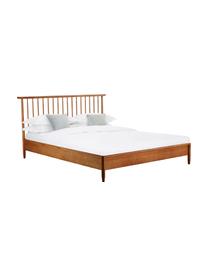 Łóżko z litego drewna sosnowego z zagłówkiem Windsor, Lite drewno sosnowe z certyfikatem FSC, Ciemne drewno sosnowe, S 140 x D 200 cm
