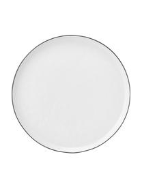 Platos postre artesanal de porcelana Salt, 4 uds., Porcelana, Blanco crudo con borde negro, Ø 22 cm