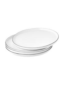 Handgemaakt ontbijtbord Salt van porselein, 4 stuks, Porselein, Gebroken wit met zwarte rand, Ø 22 cm