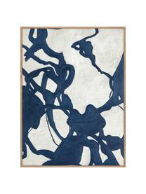 Quadro dipinto a mano con cornice in legno Blueplay, Struttura: legno di quercia, Bianco, blu scuro, Larg. 92 x Alt. 120 cm