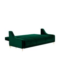 Divano letto 3 posti in velluto verde con contenitore Lea, Rivestimento: velluto di poliestere Il , Piedini: metallo verniciato a polv, Velluto verde bottiglia, ottonato, Larg. 215 x Alt. 94 cm