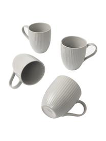 Grandes tasses à café avec relief gris clair chiné Rhea, 4 pièces, Grès cérame, Gris clair, Ø 9 x haut. 11 cm