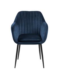 Zamatová stolička s opierkami a kovovými nohami Emilia, Zamatová tmavomodrá, čierna, Š 57 x H 59 cm