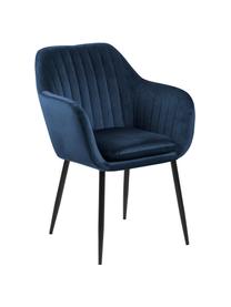 Chaise en velours rembourrée et pieds en métal Emilia, Velours bleu foncé, noir, larg. 57 x prof. 59 cm