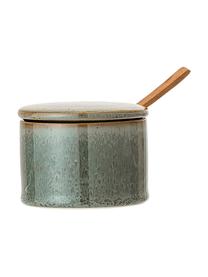 Zuccheriera in gres con cucchiaio di legno Pixie, Contenitore: gres, Cucchiaio: legno d'acacia, Tonalità verdi, Ø 8 x Alt. 6 cm