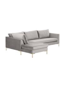 Sofa narożna z aksamitu z metalowymi nogami Luna, Tapicerka: aksamit (poliester) Dzięk, Nogi: metal galwanizowany, Jasnoszary aksamit, S 280 x G 184 cm, lewostronna