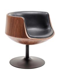 Drehstuhl Club im Retro-Design, Bezug: Kunstleder (100% Textil, , Korpus: Glasfaser, Walnuss mittel, Kunstleder Schwarz, B 62 x T 61 cm