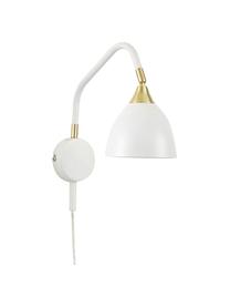 Verstelbare wandlamp Luis met stekker in wit, Lampenkap: gelakt metaal, Frame: gelakt metaal, Decoratie: gelakt metaal, Wit, messingkleurig, D 30 x H 29 cm