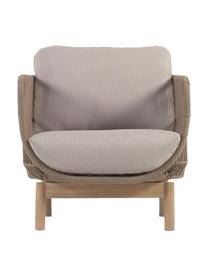Poltroncina da giardino in legno di acacia Catalina, Rivestimento: 100% poliestere, Struttura: legno di acacia, certific, Velluto a coste beige, legno di acacia, Larg. 76 x Prof. 80 cm