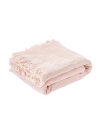 Manta de agodón texturizado con flecos Wavery, 100% algodón, Rosa pálido, An 130 x L 170 cm
