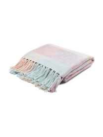 Manta de algodón con flecos Karen, 100% algodón, Rosa, ámbar, azul claro, An 130 x L 170 cm
