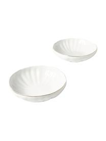 Platos hondo con relieves Sali, 2 uds., Porcelana, Blanco con borde dorado, Ø 21 x Al 6 cm