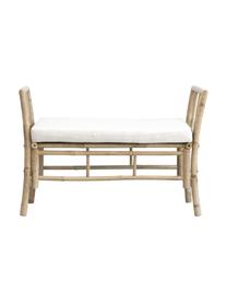 Panca da giardino in bambù con cuscino Mandisa, Struttura: bambù, Rivestimento: tela, Bianco crema, marrone chiaro, Larg. 99 x Alt. 65 cm