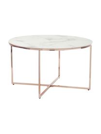 Mesa de centro redonda Antigua, tablero de vidrio en aspecto mármol, Tablero: vidrio estampado con aspe, Estructura: acero, latón, Mármol blanco, rosa, Ø 80 x Al 45 cm